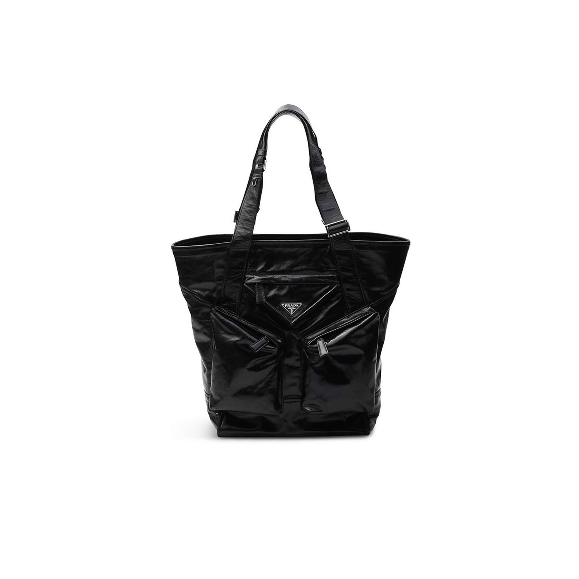 PRADA PLAQUE FLAP-POCKET LEATHER TOTE BAG 2VG120 (42.5*31.5*16cm)